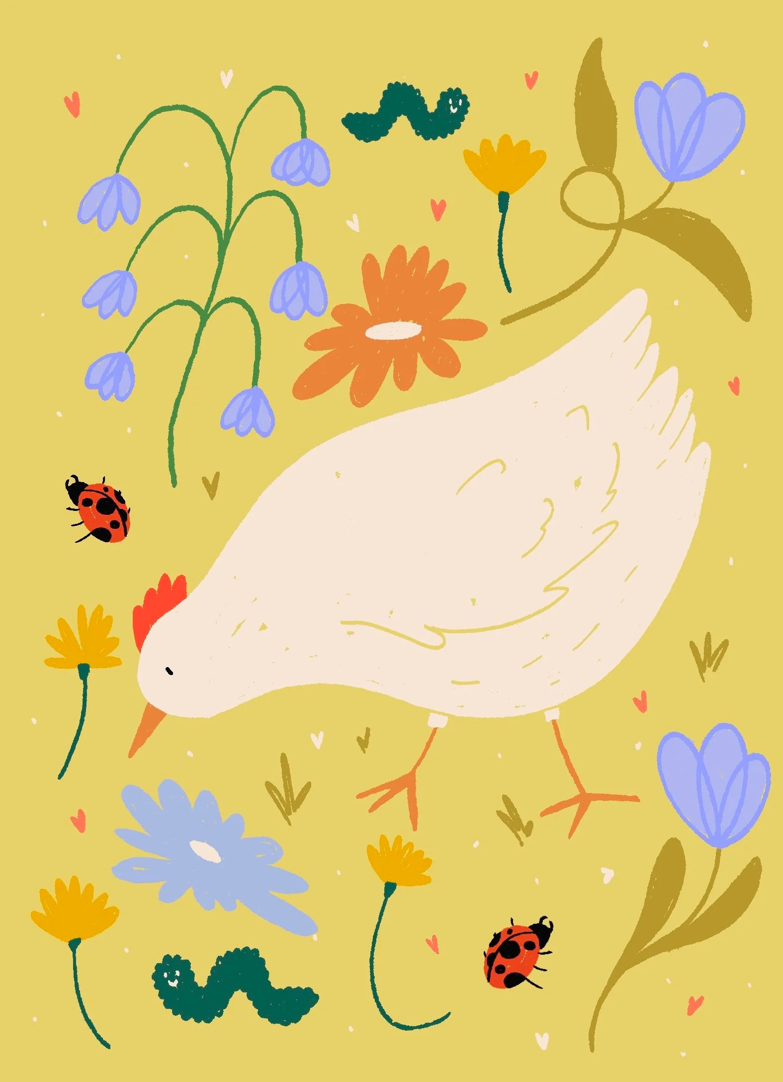La poule dans les fleurs